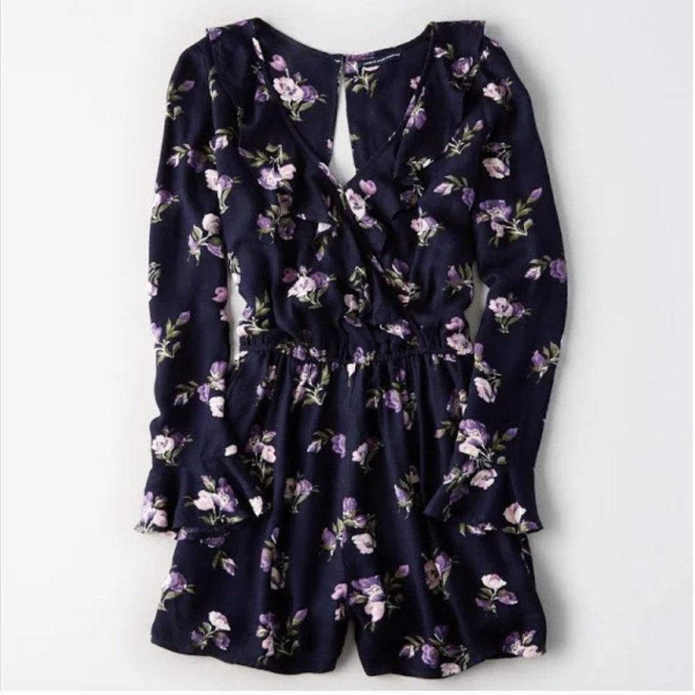 long sleeve floral romper